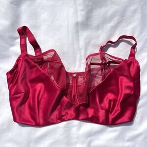 Scantilly Curvy Cade Crimson Red Bra 36H Underwire Balconette Satin Overlay Mesh